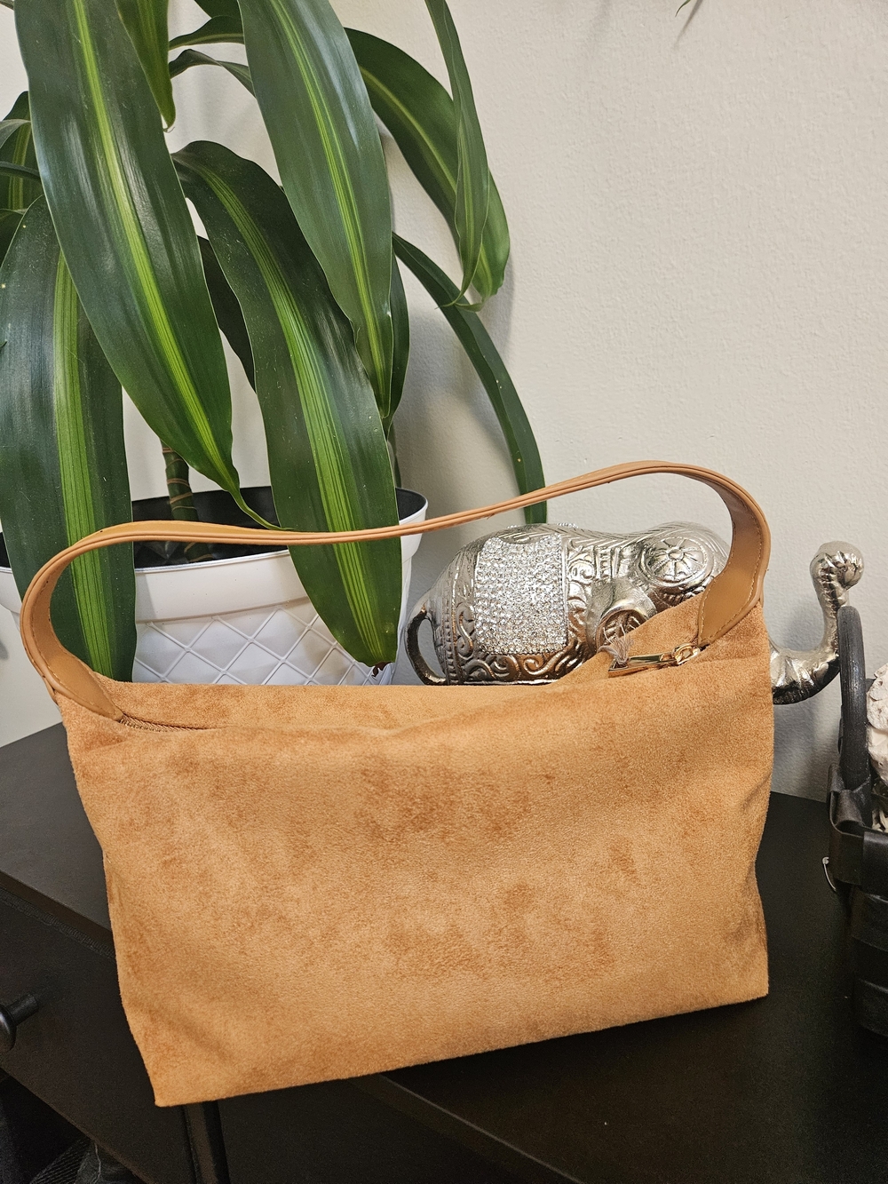 A New Day Suede Shoulder Bag in Caramel Brown - Classic Women's Handbag
